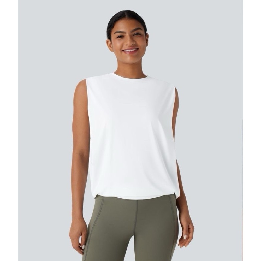 HALARA Round Neck Cool Touch Yoga Tank Top UPF 50+ : White Sz XL